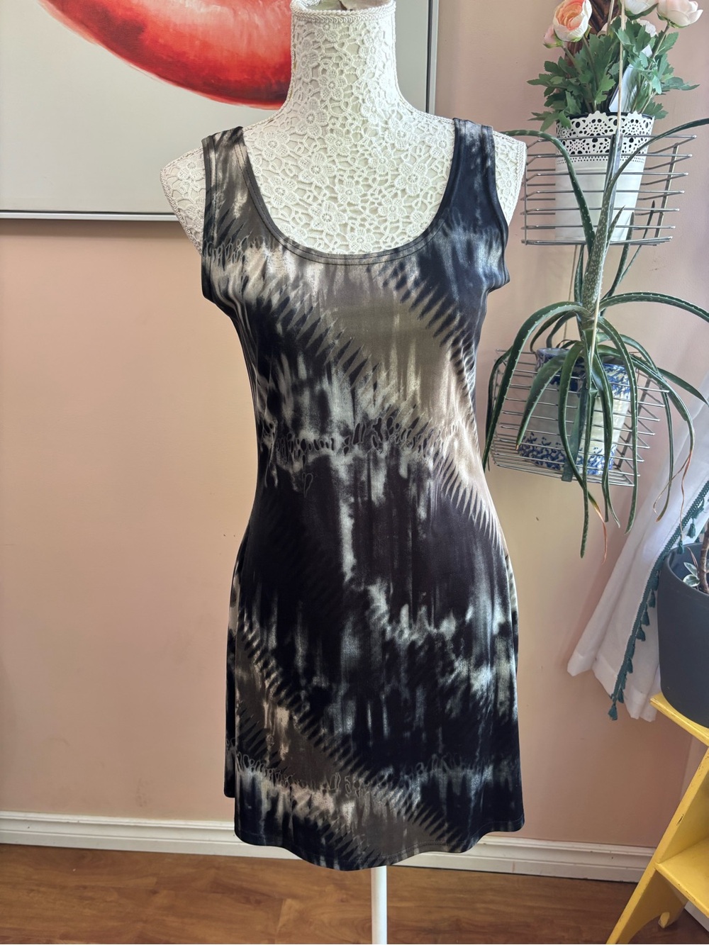 Vintage Black and Gray Tie-Dye Mini Dress - Picture 5 of 13